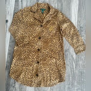 Lauren Ralph Lauren Leopard Print Button-Up Sleep Shirt Nightgown